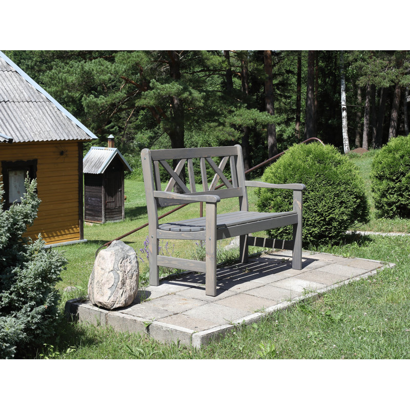 Bradon Solid Wood Pine Outdoor Bench, 88cm H x 107cm W x 61cm D, Ash Grey