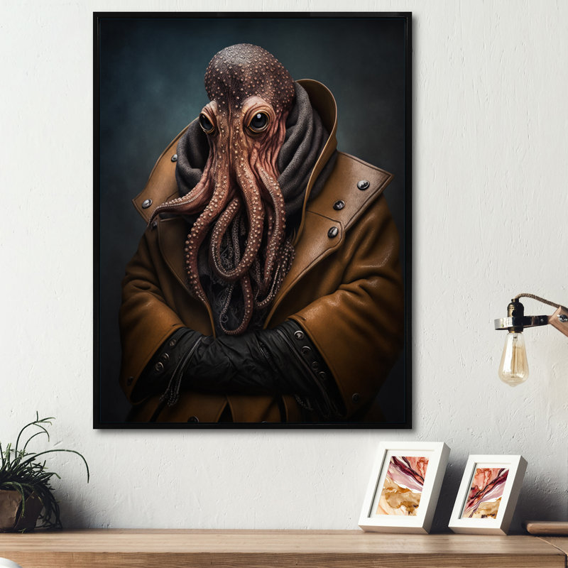 «Anthropomorphic Of Octopus Portrait I», art mural sur toile, L 12 po x H 20 po, Toile à cadre flottant noir