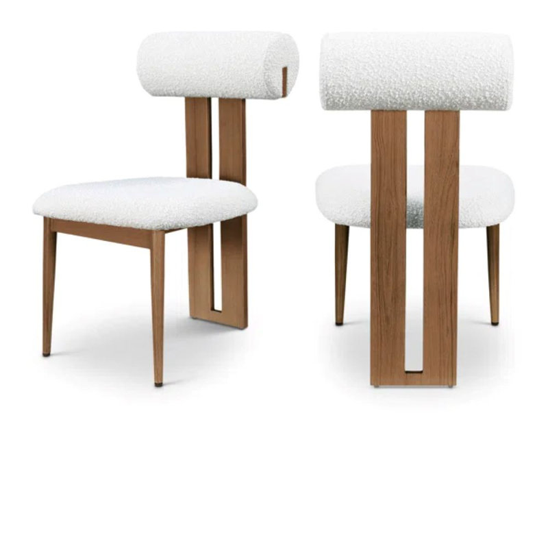 Chaise de salle à manger rembourrée Dario, Tissu crème bouclé, Noyer