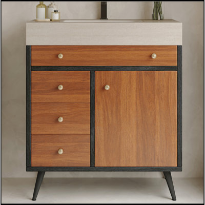 Modern Free-Standing Bathroom Vanity with Ceramic Sink & Sintered Stone Top, Durable and Easy to Clean