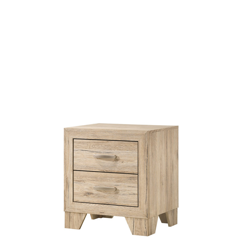 Table de chevet pour chambre à coucher en finition naturelle - 2 grands contenants à tiroirs avec glissières à extension d'élément Fabrication d'élégante poignée en métal