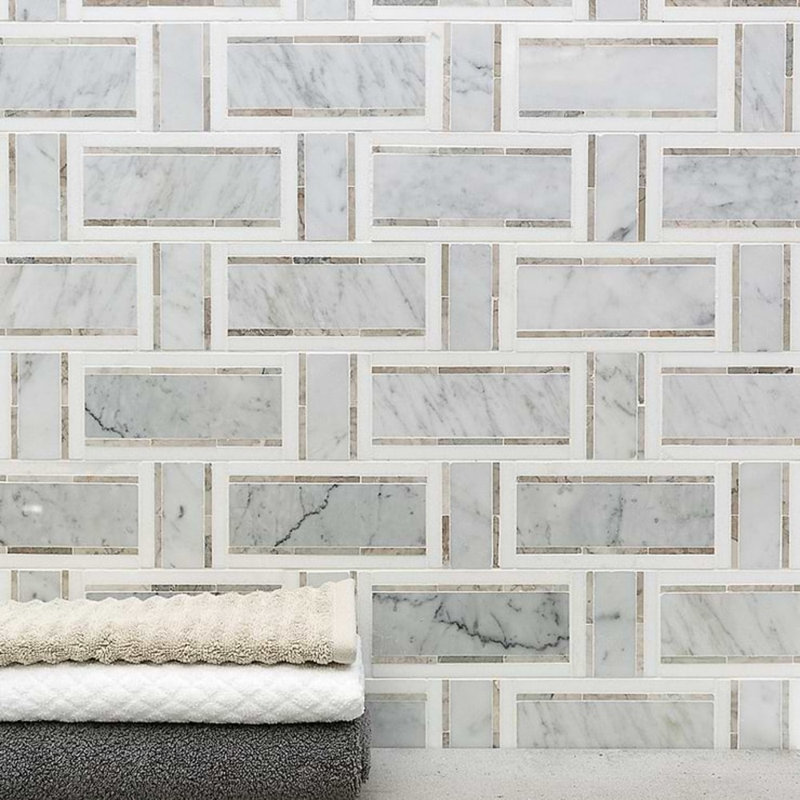 Esplanade 13x13 Polished Thassos Marble Mosaic Tile