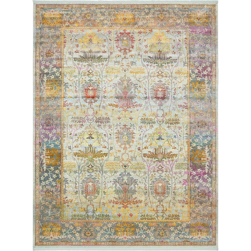 Bleu oriental Mulvihill/jaune/Tapis décoratif rose, Rectangle 10 pi x 13 pi