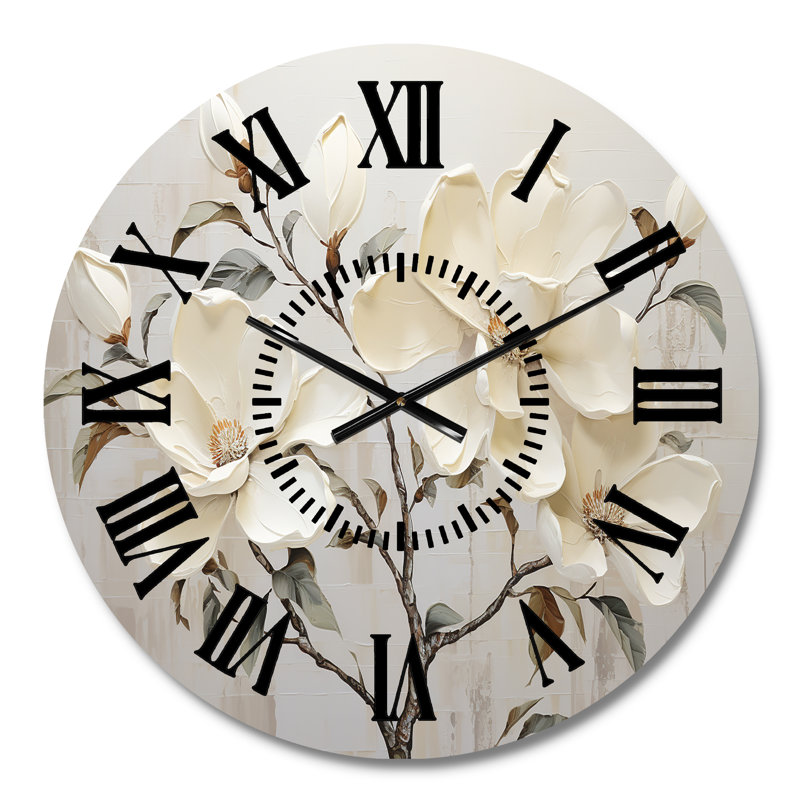 Horloge murale beige et verte Magnolias, Médium