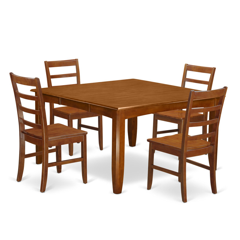 L'ensemble 5 pièces de table et chaises de cuisine comprend une table de salle à manger carrée avec rallonge papillon et 4 chaises de salle à manger, noir et cerise