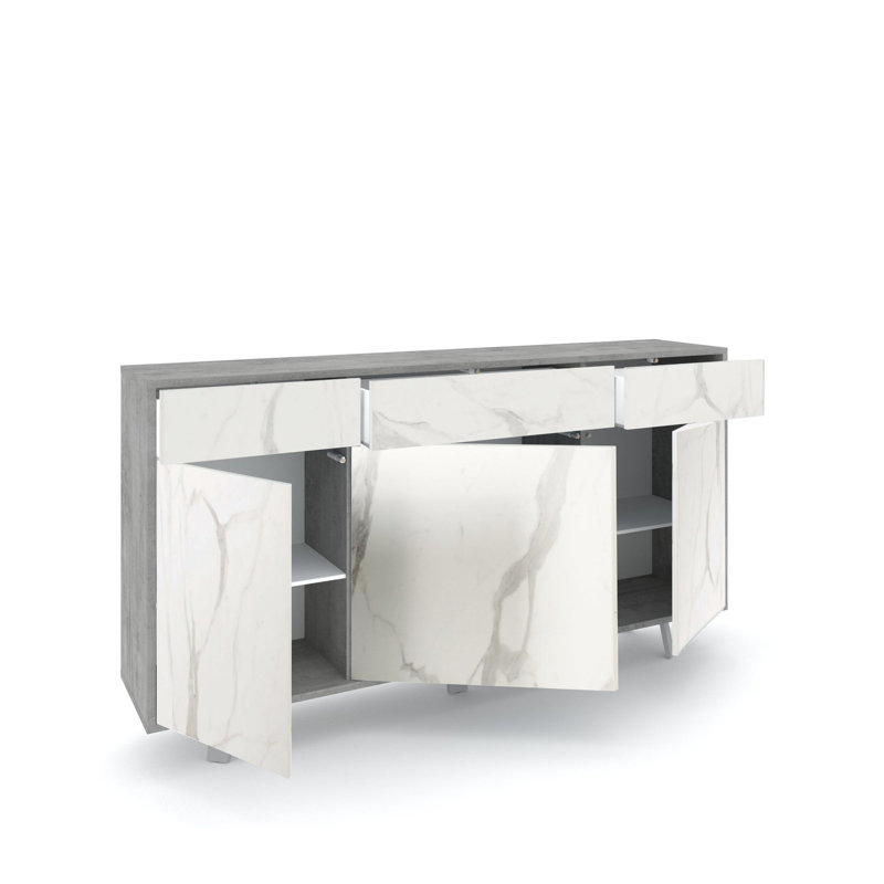 Dairis 416.56cm Sideboard, Cement/Calacatta