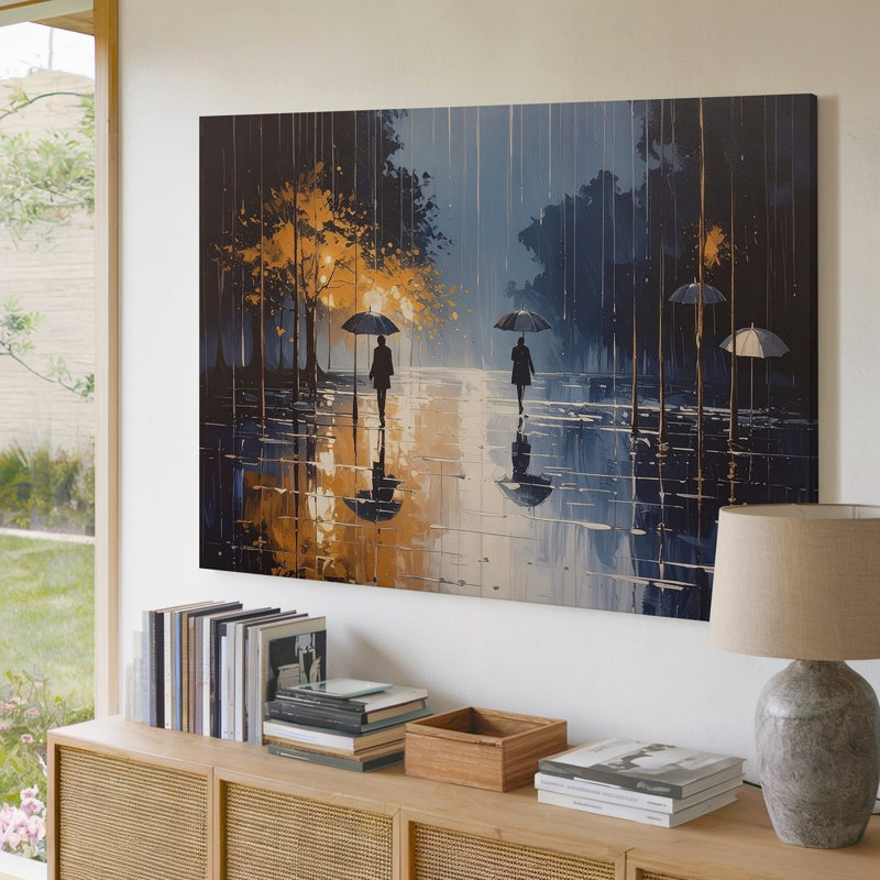 Art mural mural, toile de pluie dorée, paysage urbain, sentier urbain canvaspoétique, H 30 po x l 30 po
