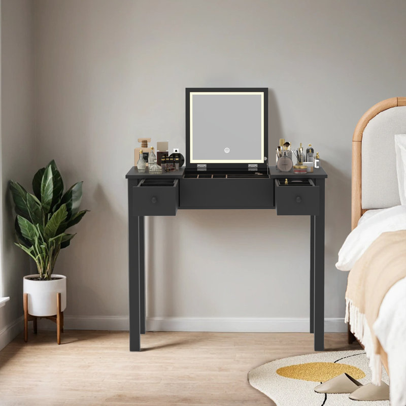 Meuble-lavabo noir avec miroir et tiroirs