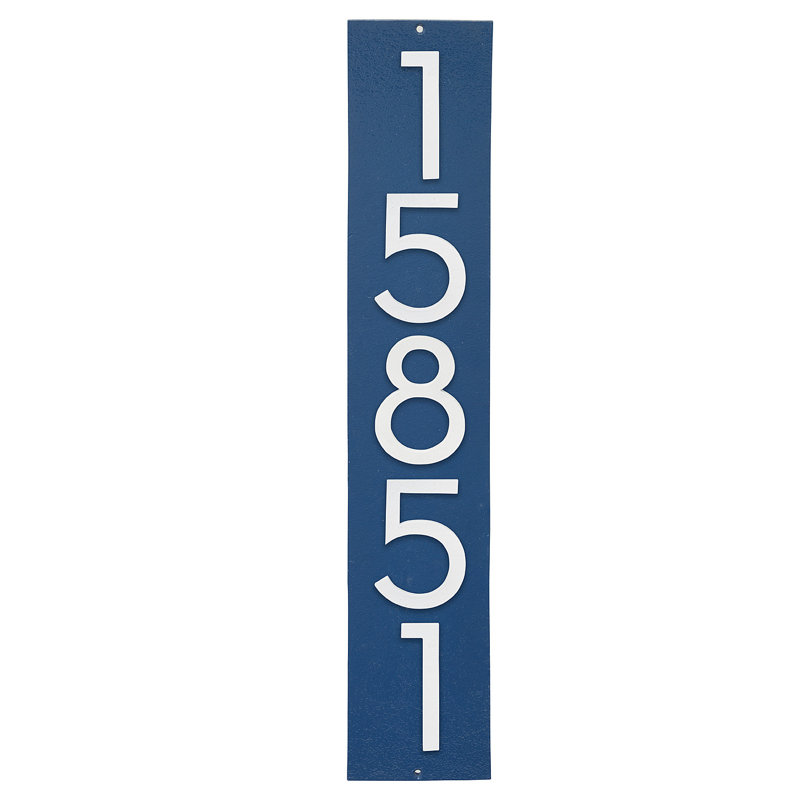 Plaque d'adresse verticale flottante 4 po (5 chiffres), Bleu mer, Blanc