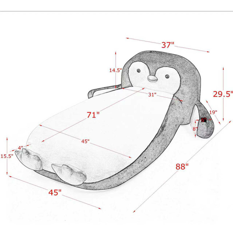 Structure de lit simple rembourrée pour enfants, chaise longue de canapé en forme de pingouin