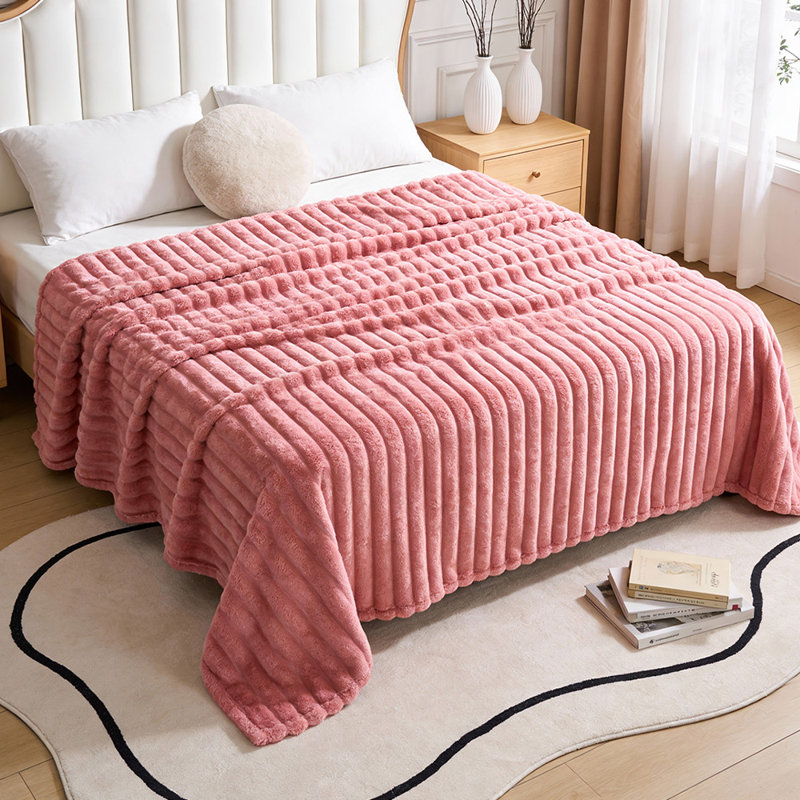Machine Tufted Throw Blanket, 200cm x 180cm, Pink, Striped