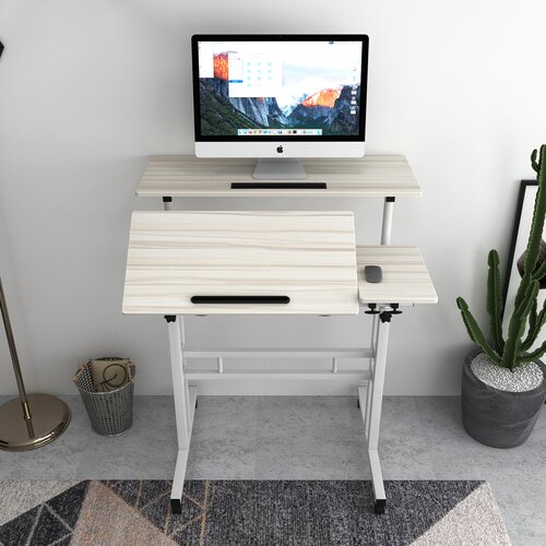 Inbox Zero Sit-Stand Cart Mobile Height Adjustable Standing Desk ...