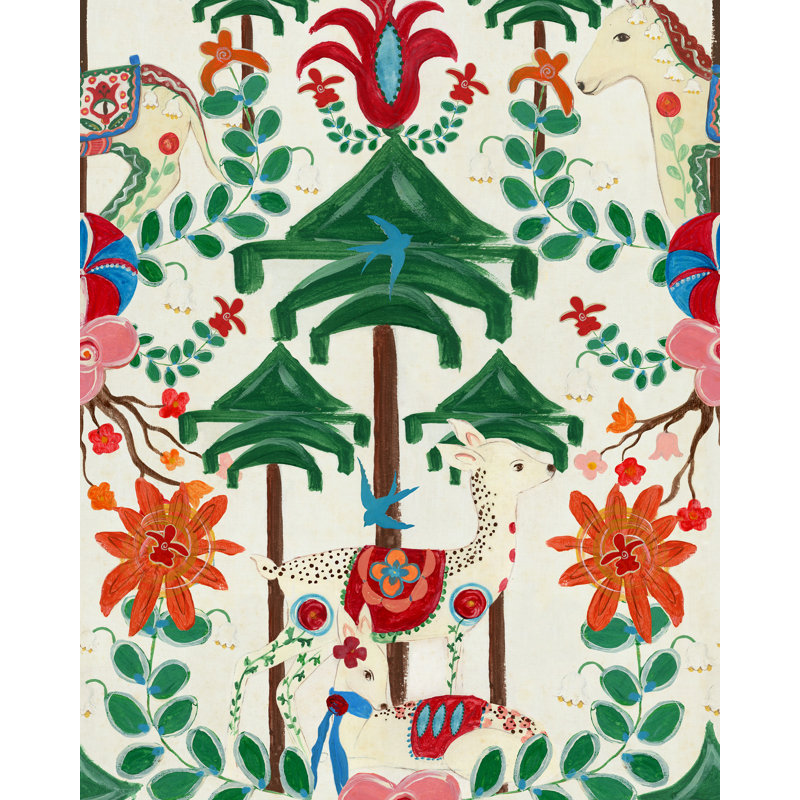 A WOODLAND TALE Cream Wallpaper, Taupe/Red/Green/Orange