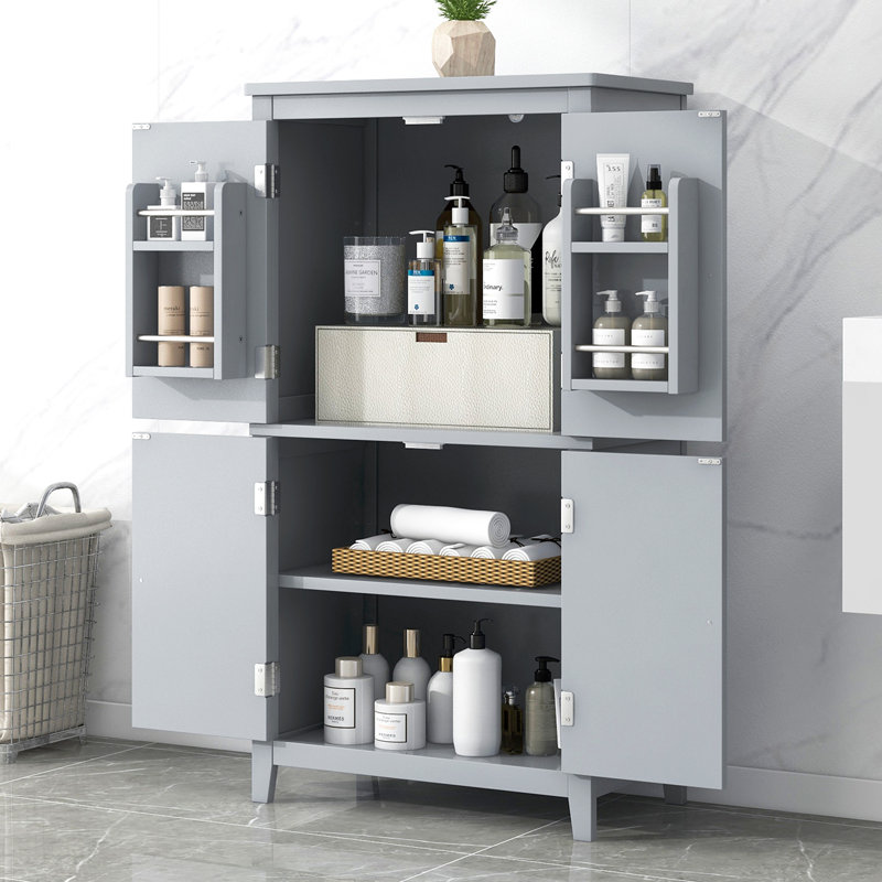 Freestanding Cabinet with 4 Doors, Gray