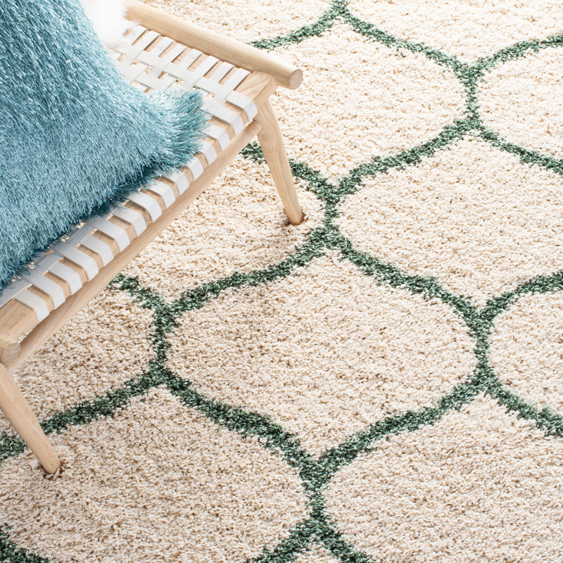 Tapis ivoire / vert Subrahmanyam, Carré 7 pi, Vert/Ivoire