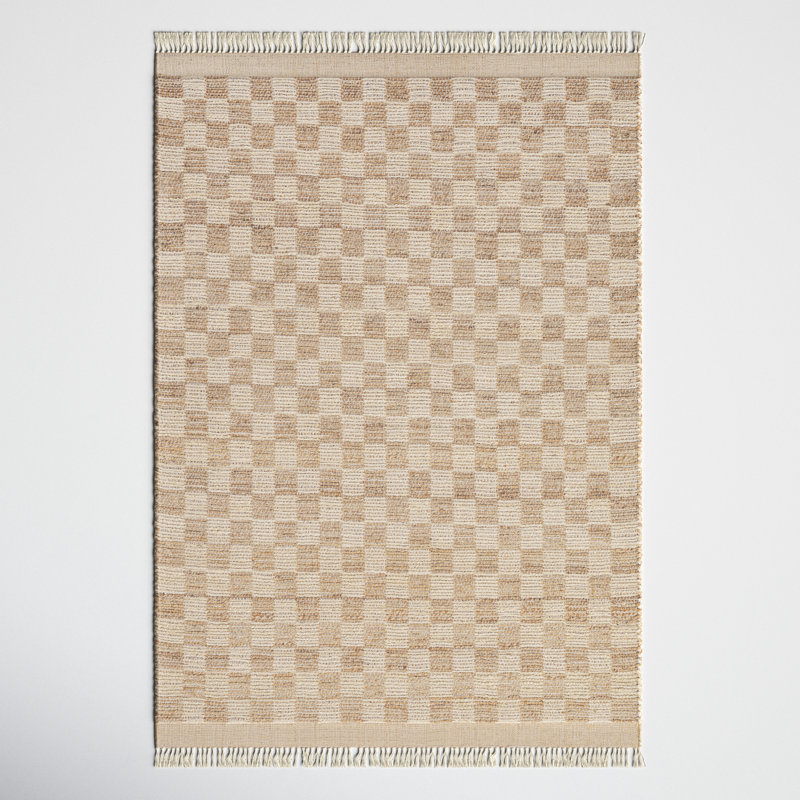 Tali Checkered Handmade Flatweave Area Rug in Brown/Beige, Rectangle 6' x 9'