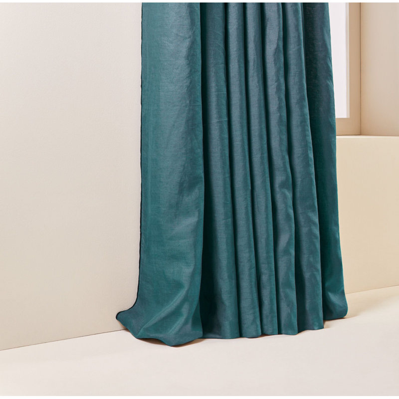 Carlina Linen Semi Sheer Curtain Single Panel, Width 200 x Drop 280cm, Blue