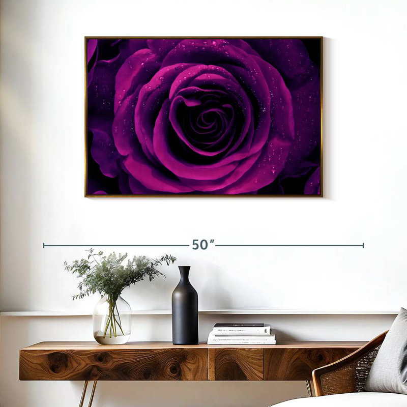Rose mauve rosée, 37 po x 25 po, Cadre flottant doré