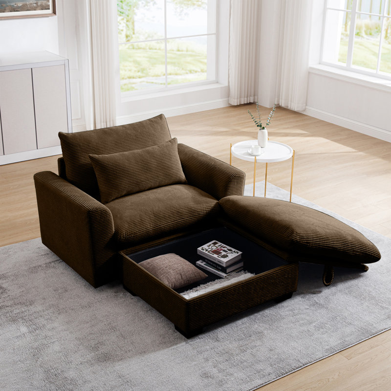 Corduroy Deep Seat Single Sofa Accent Chair,deep Seat Couch With Waist Pillow For Living Room/apartment/office
