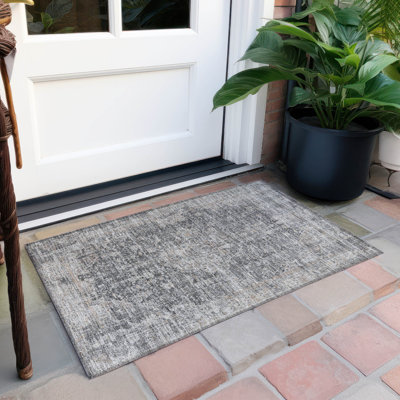 Machine Washable Indoor/Outdoor Claudian ACN1663 Charcoal Rug