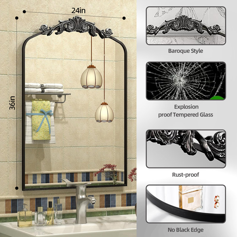 Miroir d'appoint Lunara, Noir, 36 po x 24 po