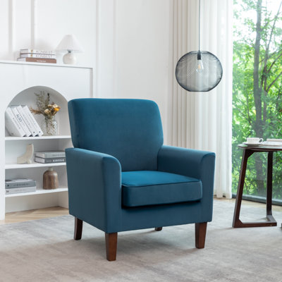 Patterned Polyester Blend Armchair, Solid Birch Wood Frame with Brown Tapered Legs, Foam Padded Accent Chair with Trim Detail for Living Room Office
