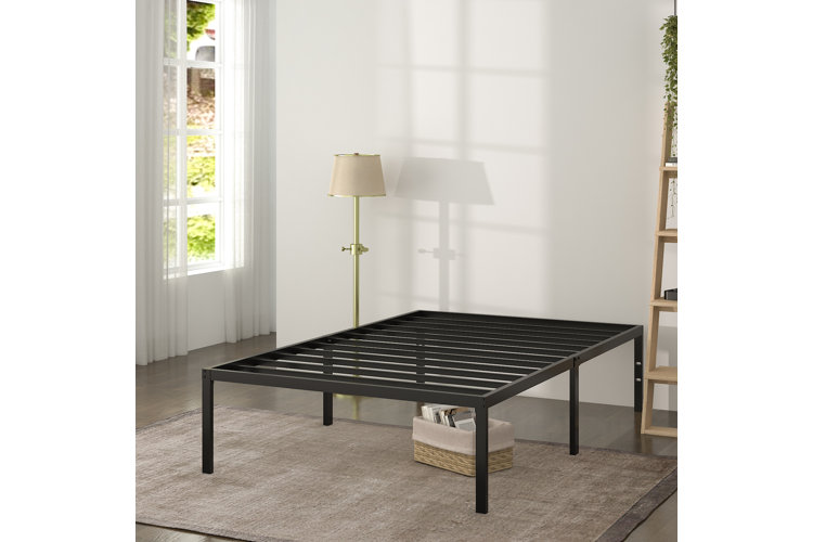 Black metal platform bed frame.