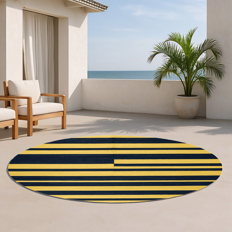 Tapis intérieur / extérieur jaune HorizontalStripes, Rond 5 pi