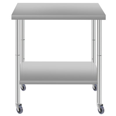 30''X24'' Commercial Work Table With Under Shelf And Wheels, 34 Inches Tall, Stainless Steel For Restaurant Home Kitchen Use Food Service