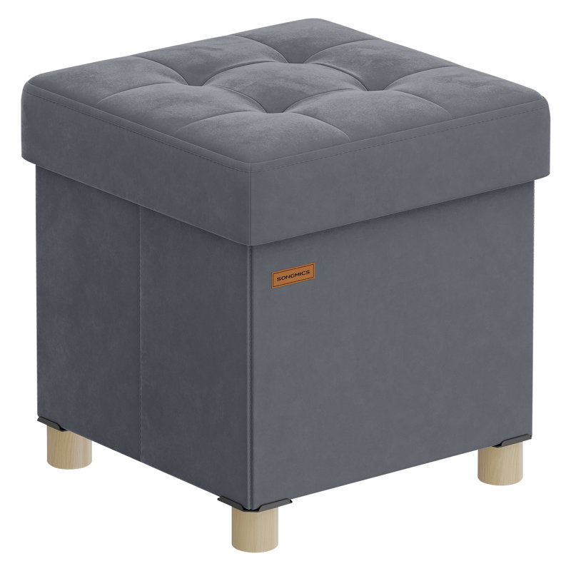 38cm Wide Tufted Rectangle Solid Colour Standard Ottoman with Storage, Grey