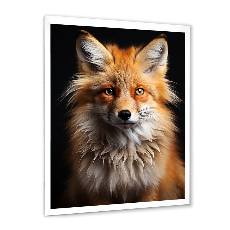 «Orange Fox Guardian», art mural renard, Cadre simple blanc, H 32 po x l 24 po x P 1 po