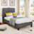 Twin Size Bed Frame With 46" Tall Button Tufted Headboard Wooden Slats Support