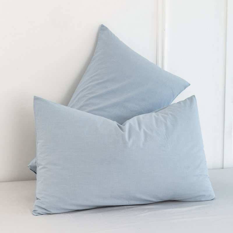 Taies d'oreiller 100% coton lavé MooMee, Bleu bleuet, Ensemble de taies d'oreiller pour grand lit