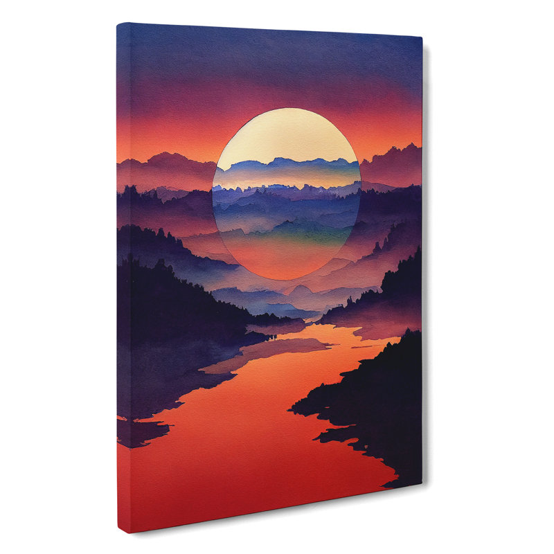 Watercolour Sunset Lake No.4 - Wrapped Canvas, 50cm H x 35cm W x 3cm D
