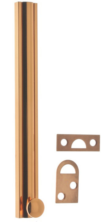 Solid Brass Surface Bolt, Bright Copper
