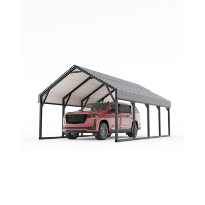 12x20 FT Metal Carport, Heavy Duty Steel Shelter w/ Reinforced Frame for Trucks, Boats & Tractors