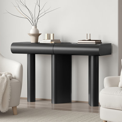 47.6" Modern Curved Console Table, Sculptural Entryway Table With 2 Drawers And High-Gloss Finish by Ivy Bronx