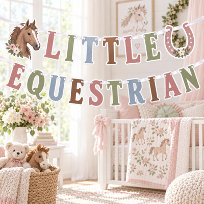 Little Equestrian Banner, Baby Shower Party Decor, Handmade Cardstock Garland