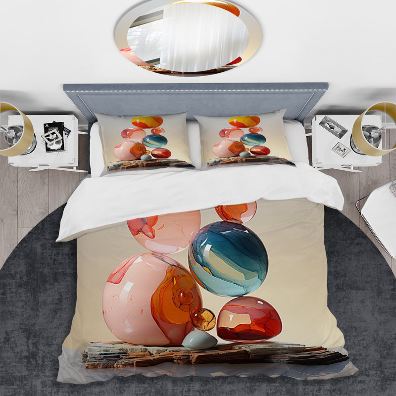 Ensemble de housse de couette Abstract Geometric Marbles Pyramid III - Abstract Modern Shapes