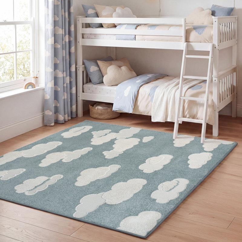 Hedwig High-Low Youth Cloud Scandi Blue/Ivory Indoor/Outdoor Rug, Blue/Ivory , Square 5'3"