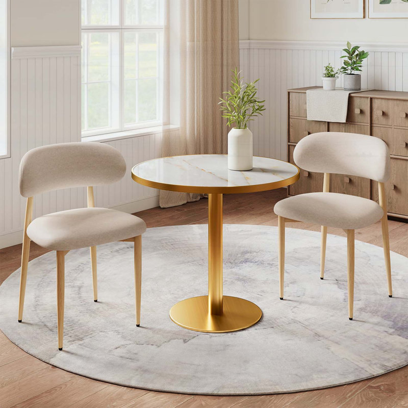 Ensemble de 2 chaises de salle à manger rembourrées en tissu de style campagnard moderne avec repose-pieds confortables, pieds en métal pour la cuisine et la salle à manger