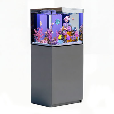  Système de récif en verre 63 gallons sans réservoir - réservoir marin ultra transparent avec armoire en aluminium, carter et plomberie intégrés, argent