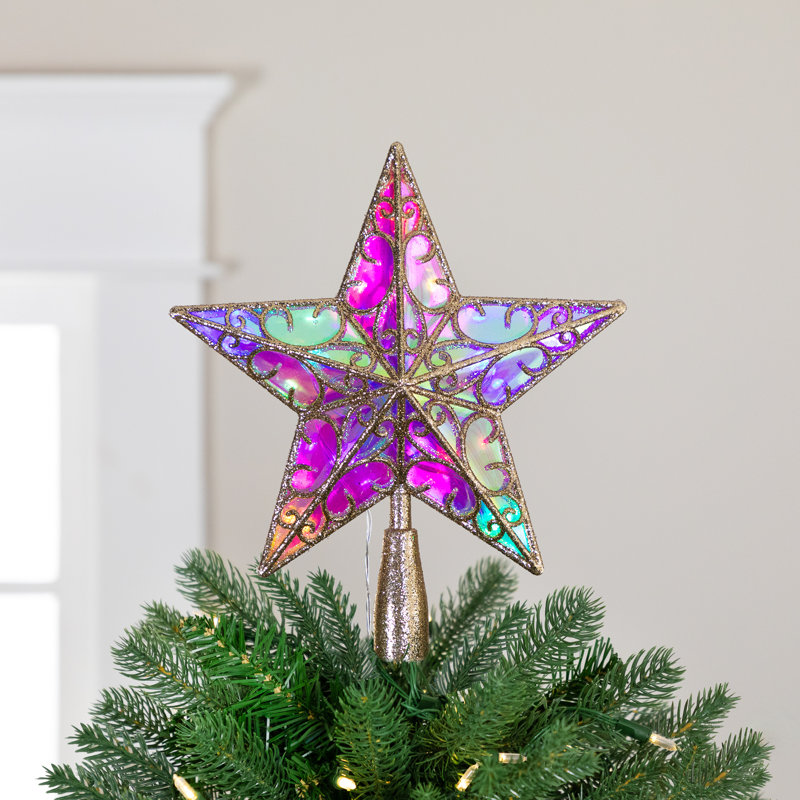 LED Lighted Glittered Star Christmas Tree Topper - 11" - Multicolor Lights, Champagne