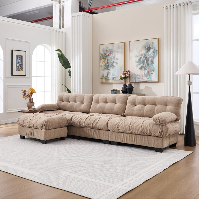 Canapé modulaire modulaire, canapé Cloud, canapé en L avec repose-pieds mobile, sièges profonds modernes pour le salon, canapé 3 places surdimensionné, canapés confortables en flanelle pour chambre à coucher, 5 coussins