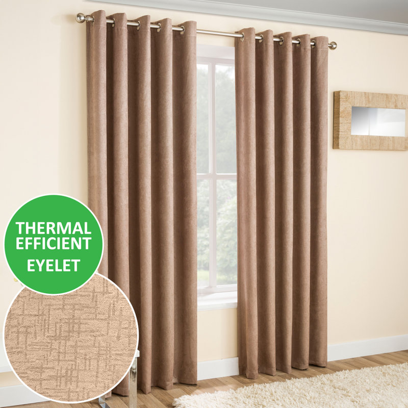 Biller Eyelet Thermal Light Reducing Curtain, Latte, 117cm Width x 137cm Drop
