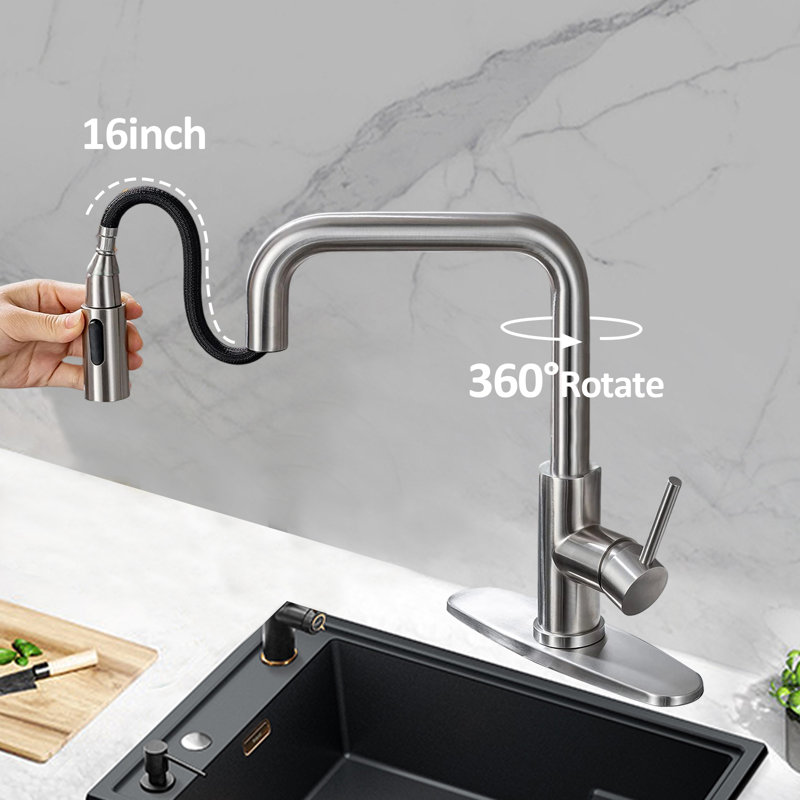 Kitchen Faucet With Pull-Out Sprinkler Head Single Handle Stainless Steel Kitchen Sink Faucet, Brushed Nickel