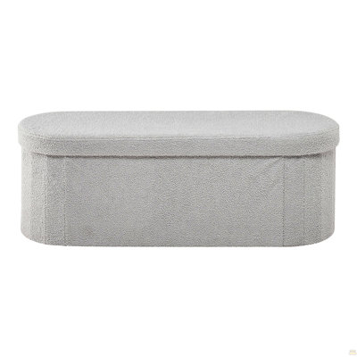 Banc de rangement ovale avec repose-pieds, banc pliable en molleton en forme de peluche, coffre-fort pliant et rembourré avec grand espace de rangement, supporte 660 lb, pour le salon, la chambre à coucher, le vestibule, gris