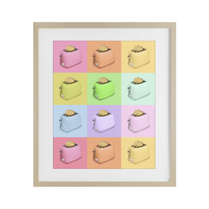 Impression encadrée sous verre Golden Disco Toaster Collage, design par Lish Creative, 16 x 13