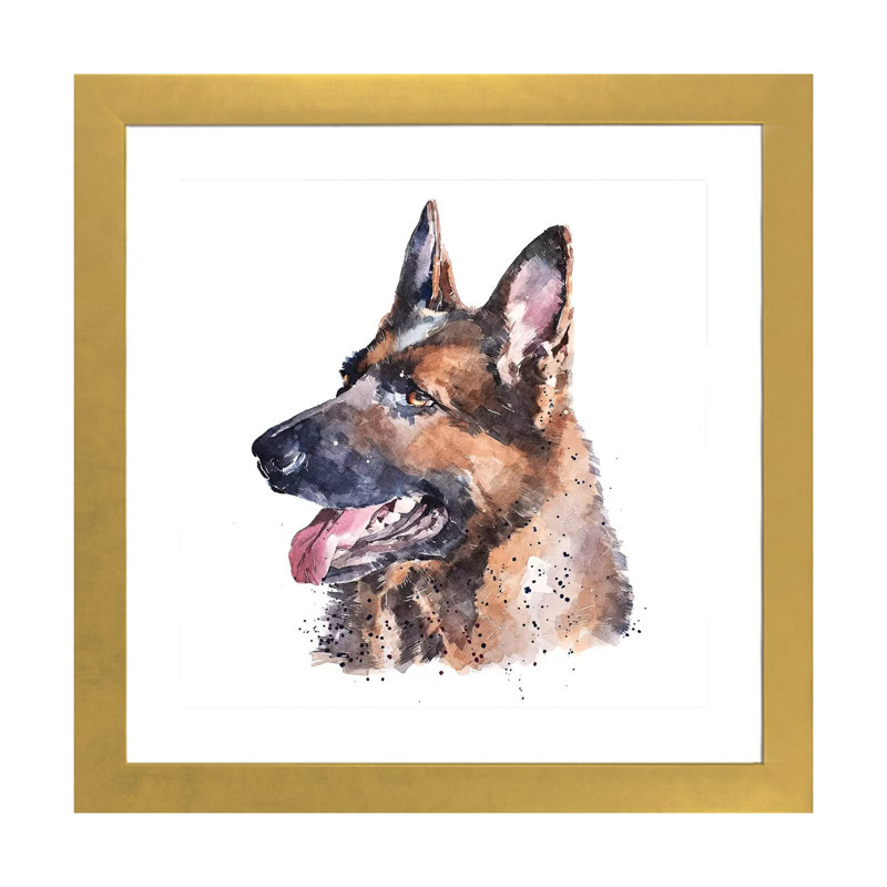 « German Shepherd I » par Edwatercolours-impression, Blanc, H 24 po x l 24 po x p 1 po, Papier encadré doré