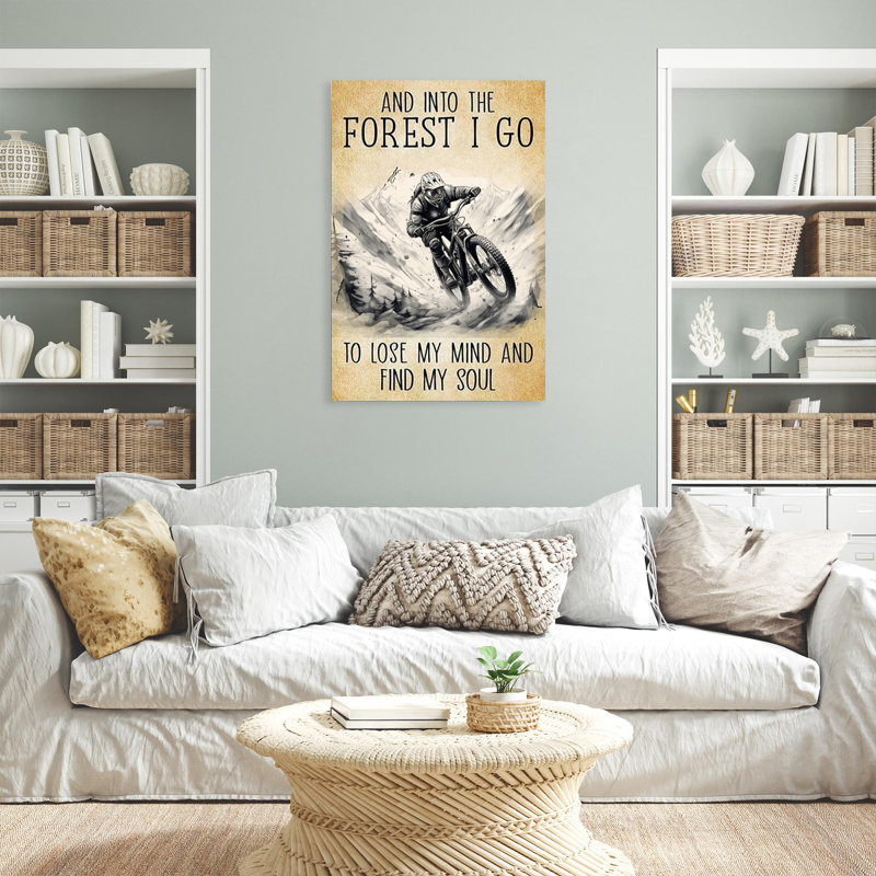 Impression sur toile, "Mountain Biking And Into The Forest" - 1 pièce, H 36 po x l 24 po x P 1,25 po